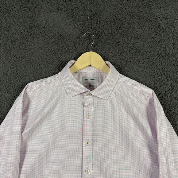 Twillory Dress Shirt Mens 18 34/35 Blue Orange Check Tailored Fit Safe Cotton - Picture 2 of 14